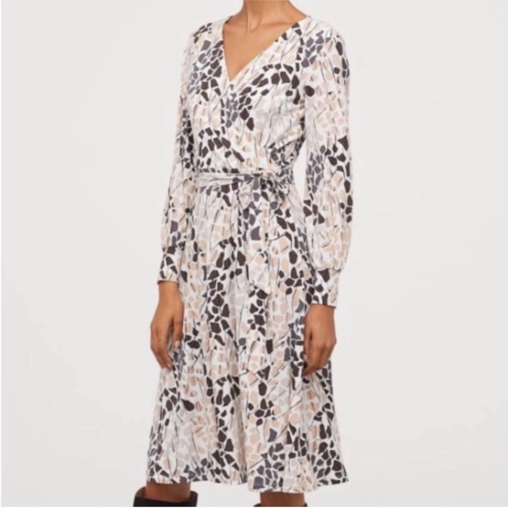 H&M X Richard Allen Midi/Mid-calf length faux wrap dress with print pattern.